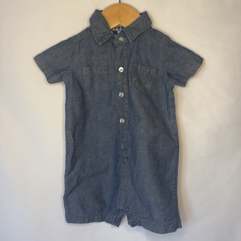 Baby Boy Chambray Button-Up Romper | 6 Months | 100% Cotton